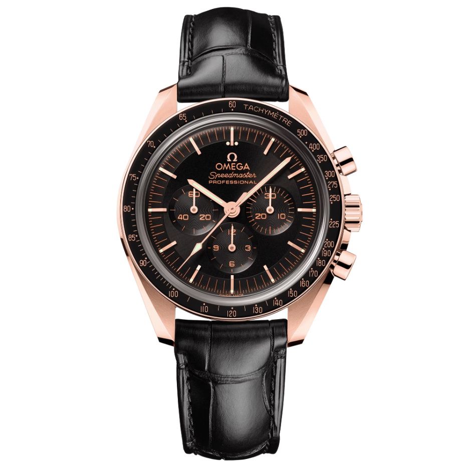 OMEGA Speedmaster Moonwatch Professional Co-Axial Master Chronometer Chronograph Black Leather Strap Watch 42mm