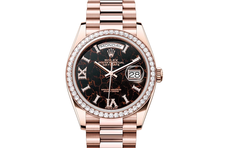 Rolex DAY-DATE 36-（Oyster, 36 mm, Everose gold and diamonds）