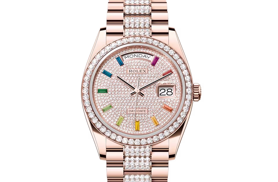 Rolex DAY-DATE 36-（Oyster, 36 mm, Everose gold and diamonds）