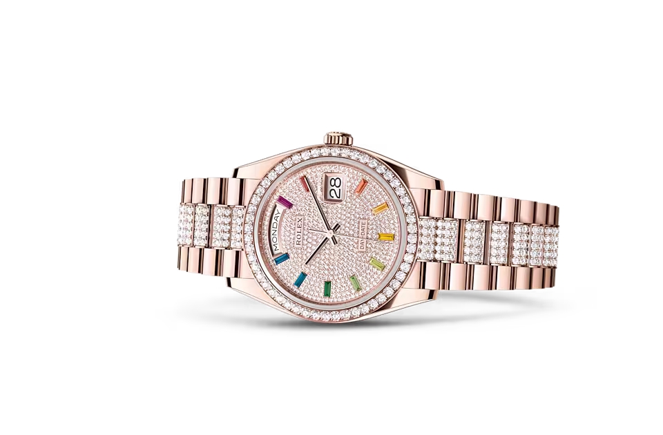 Rolex DAY-DATE 36-（Oyster, 36 mm, Everose gold and diamonds）